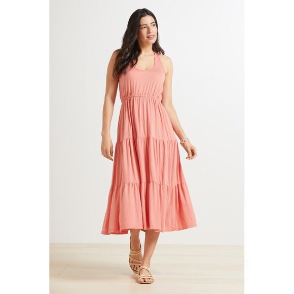 SUNDRY x EVEREVE NWT The Malibu Peach Pink Tiered Midi Dress // L - Picture 5 of 11